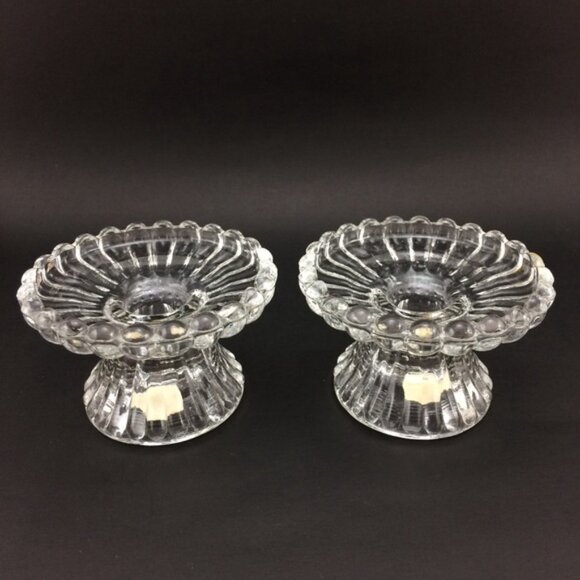2 Clear Glass Partylite Pedestal Base Candle Holders  For 2 Sizes Taper Pillar - Picture 5 of 14